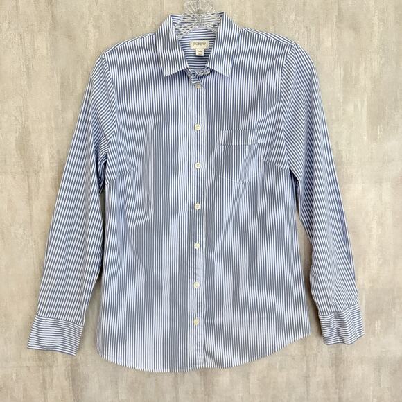 J. Crew Shirt Women’s XS Button-up Poplin Signature Fit Blue Stripes Minimalist - Picture 4 of 12